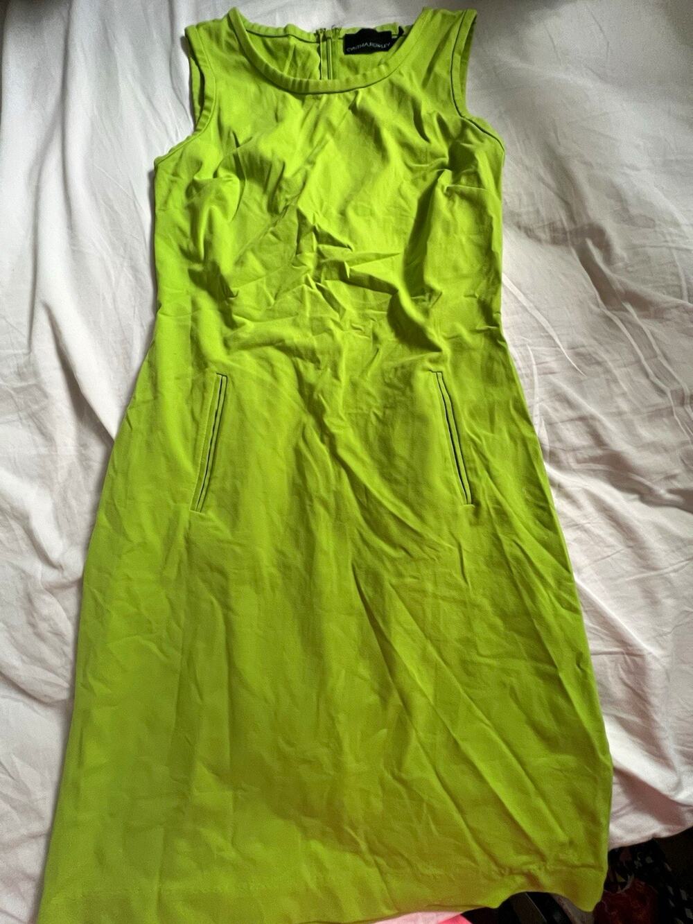 Cynthia Rowley Green Solid Sheath Knee Length Sleeveless Round Neck Zip Dress S